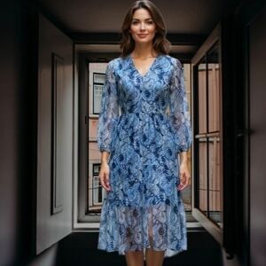 Joie Parisian Paisly HighLow Mid Calf Limited Edition Chiffon Dress NWT MED